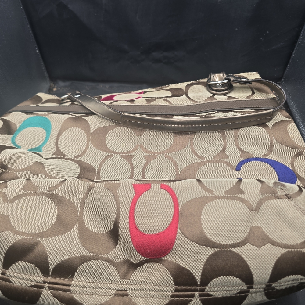 Coach Tan and Multicolor Signature Shoulder‎ Bag - Picture 3 of 7